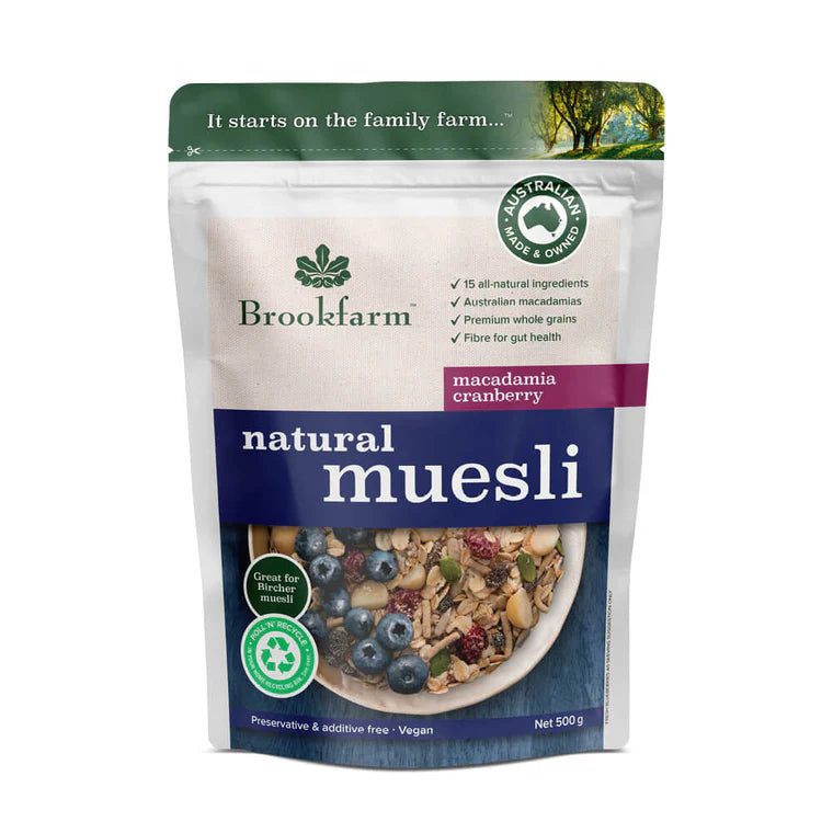 Brookfarm Muesli Natural Macadamia Cranberry 500gm - 10% off