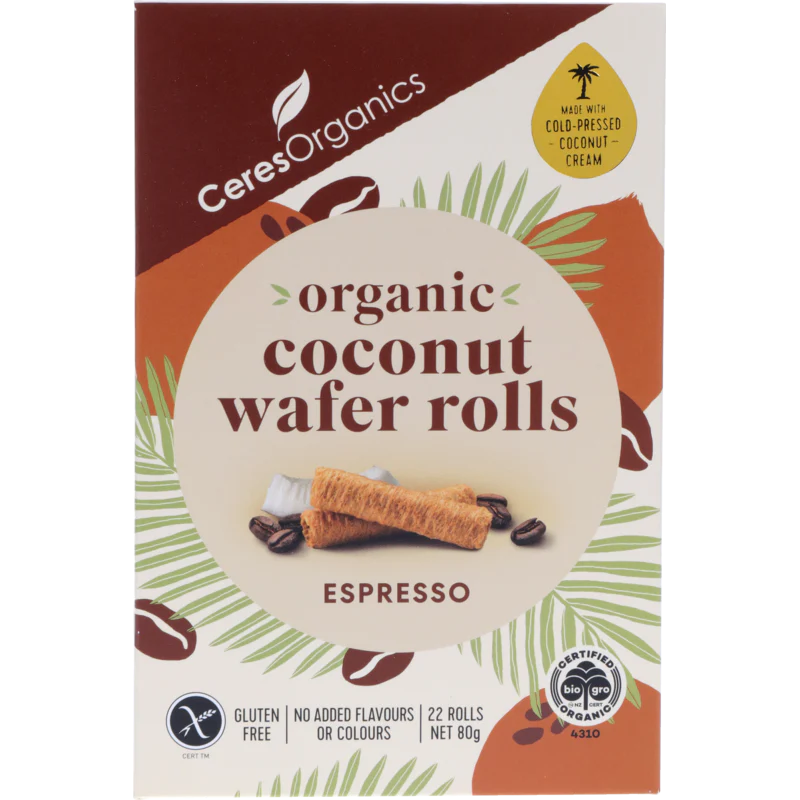 Ceres Organics Organic Coconut Wafer Rolls, Espresso 80g - 25% off