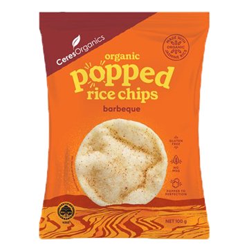 Ceres Organics Organic Popped Rice Chips, Barbeque - 100g