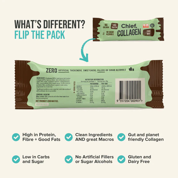 Chief Collagen Protein Choc Mint Bar 45gm - 20% off