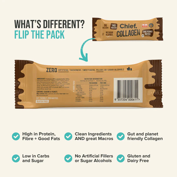 Chief Collagen Protein Choc Peanut Butter Bar - 20% off