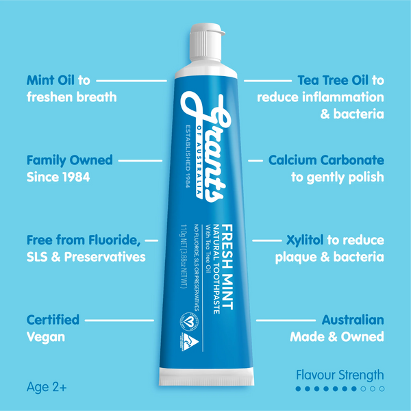 Grants Fresh Mint Natural Toothpaste - Fluoride Free - 110g