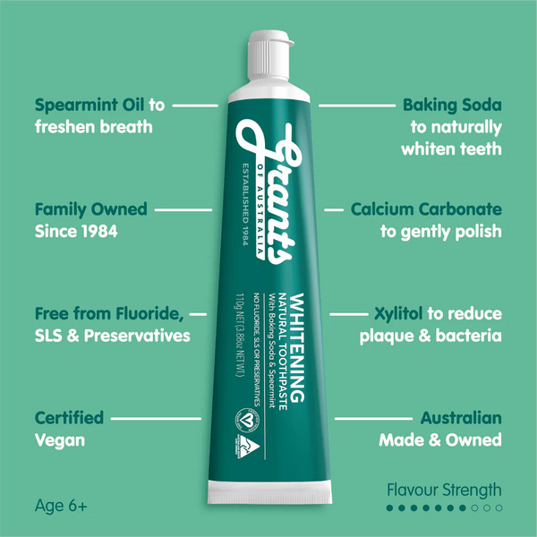 Grants Whitening with Spearmint Natural Toothpaste - Fluoride Free - 110g