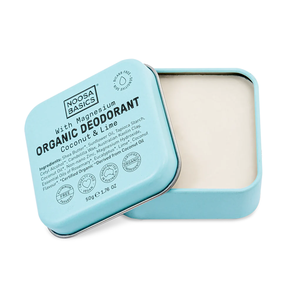 Noosa Basic Organic Deodorant Cream tin 5.gm - with Magnesium / Bi-Carb Free Coconut & Lime