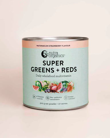 Nutra Organics Super Greens + Reds Watermelon Strawberry 300gm