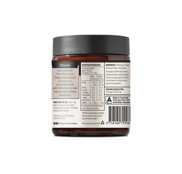 Tonika Organic Chaga Mushroom Powder Glass Jar - THE BODYGUARD